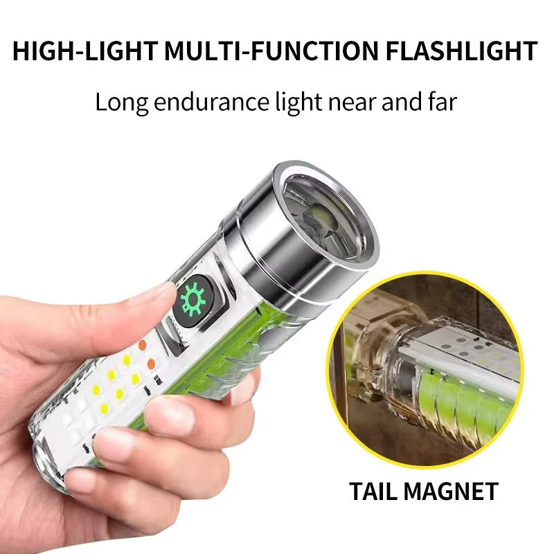 Multifunction Portable Torch Camping Lights USB C Rechargeable LED Flashlight LED MINI Keychain Light with Tail Magnet Uv Light