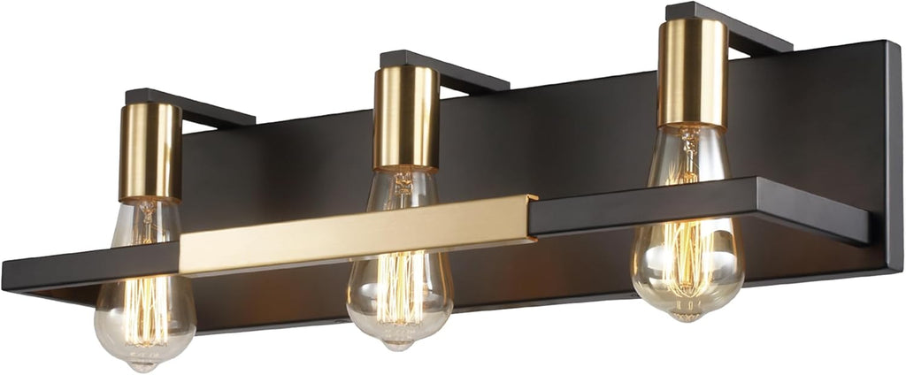 Rustic Bathroom Light Fixtures over Mirror, Matte Black and Gold Vanity Lights for Bathroom, 3 Light Vintage Wall Lighting Fixtures,Industrial Kitchen Wall Mounted Lighting