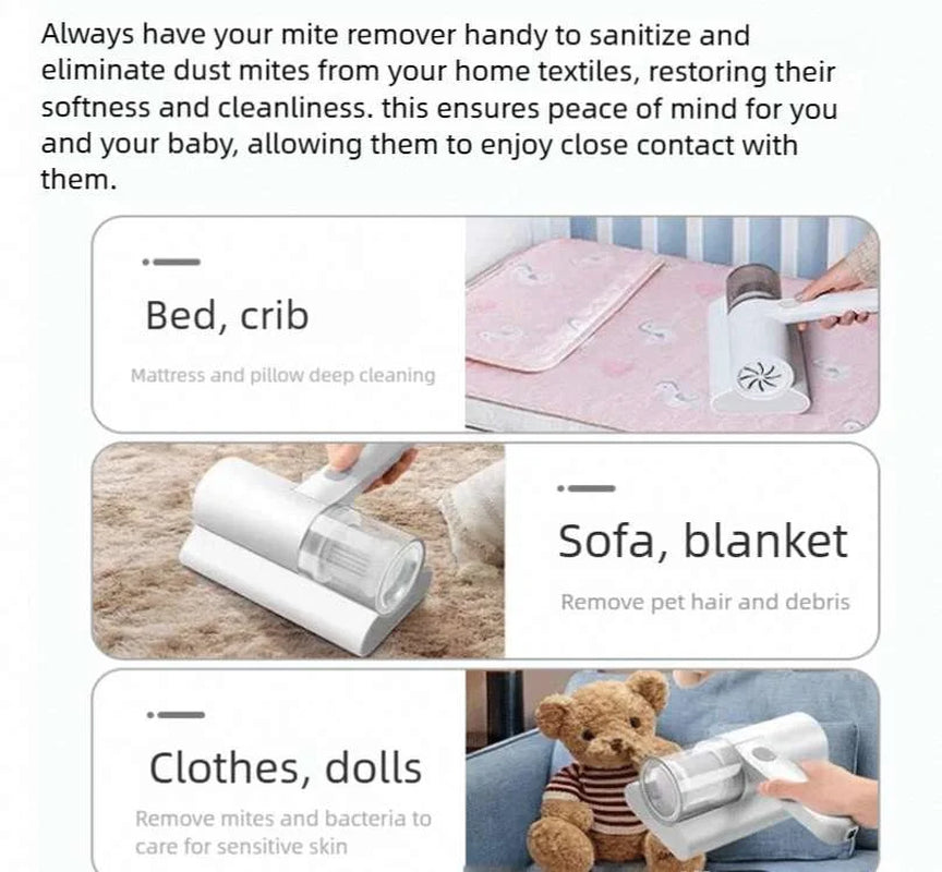 Puseky 20000Pa Bed Vacuum Cleaner, Powerful Mattress Vacuum Cleaner for Mattress, Bed, Cloth Sofas, Pillows, Carpets, Handheld Cordless Vacuum Cleaner, Wireless Mite Remover Cleaning Machine