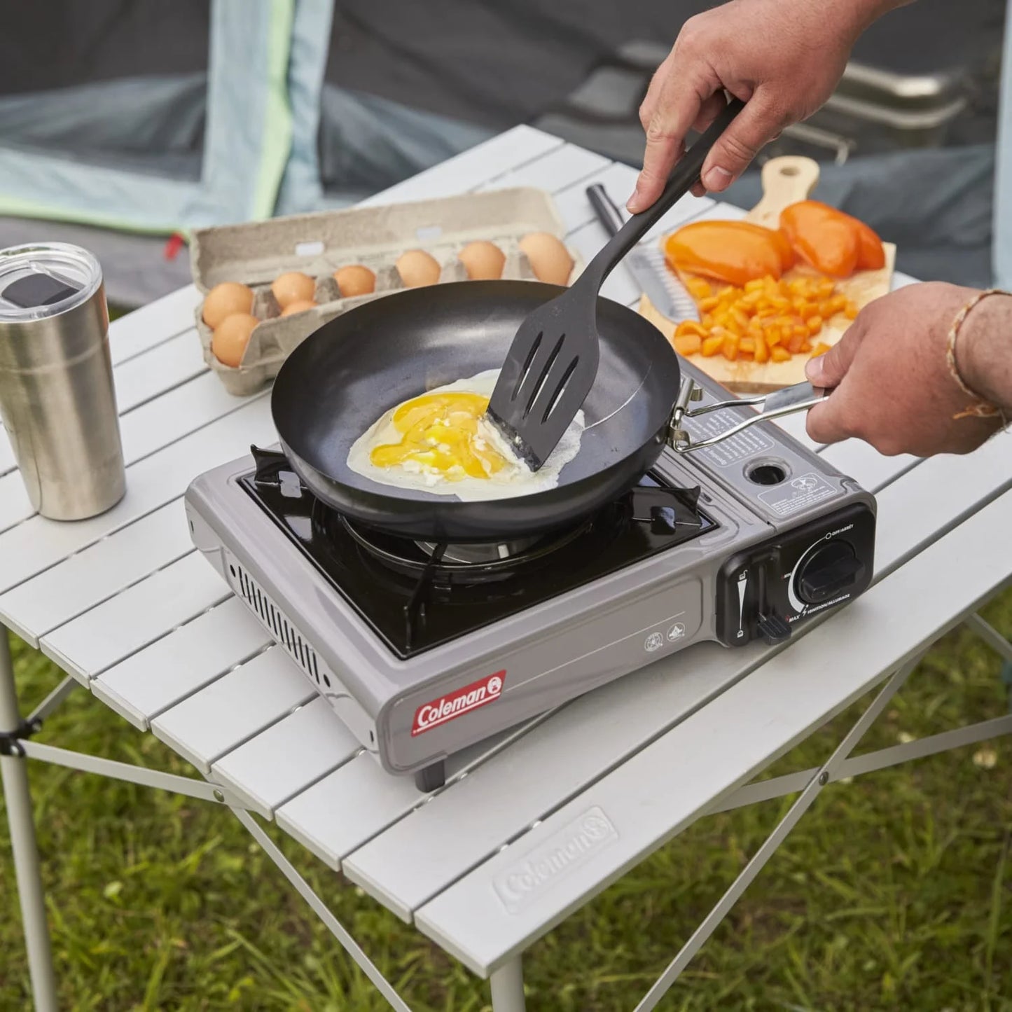 Tabletop Butane Gas Camping Stove, 1-Burner, Gray