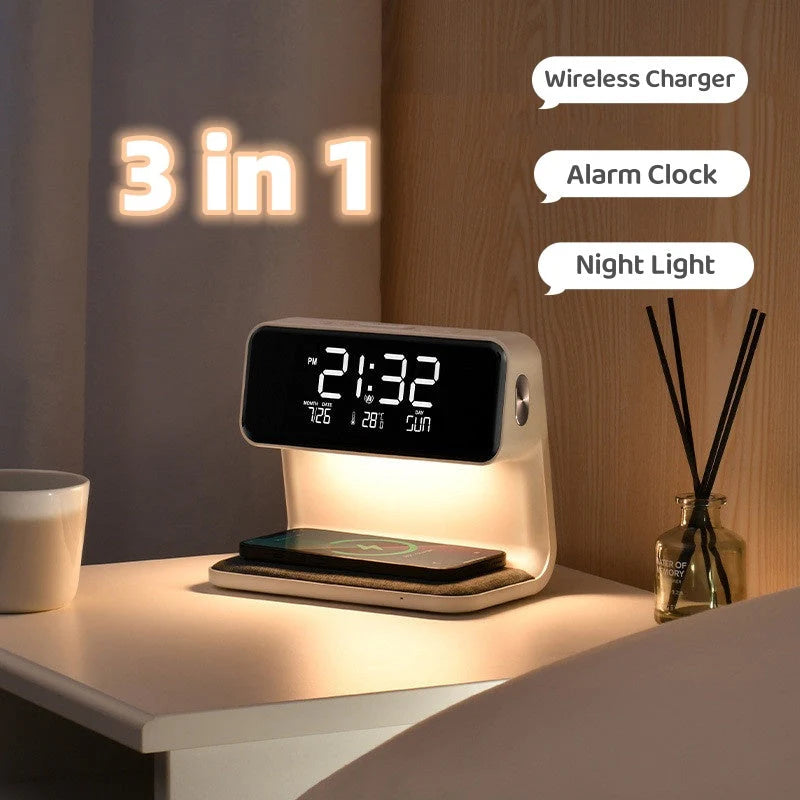 Restfield 3-In-1 Slimme Nachtlamp – Dimbaar, Draadloos Opladen & Wekker