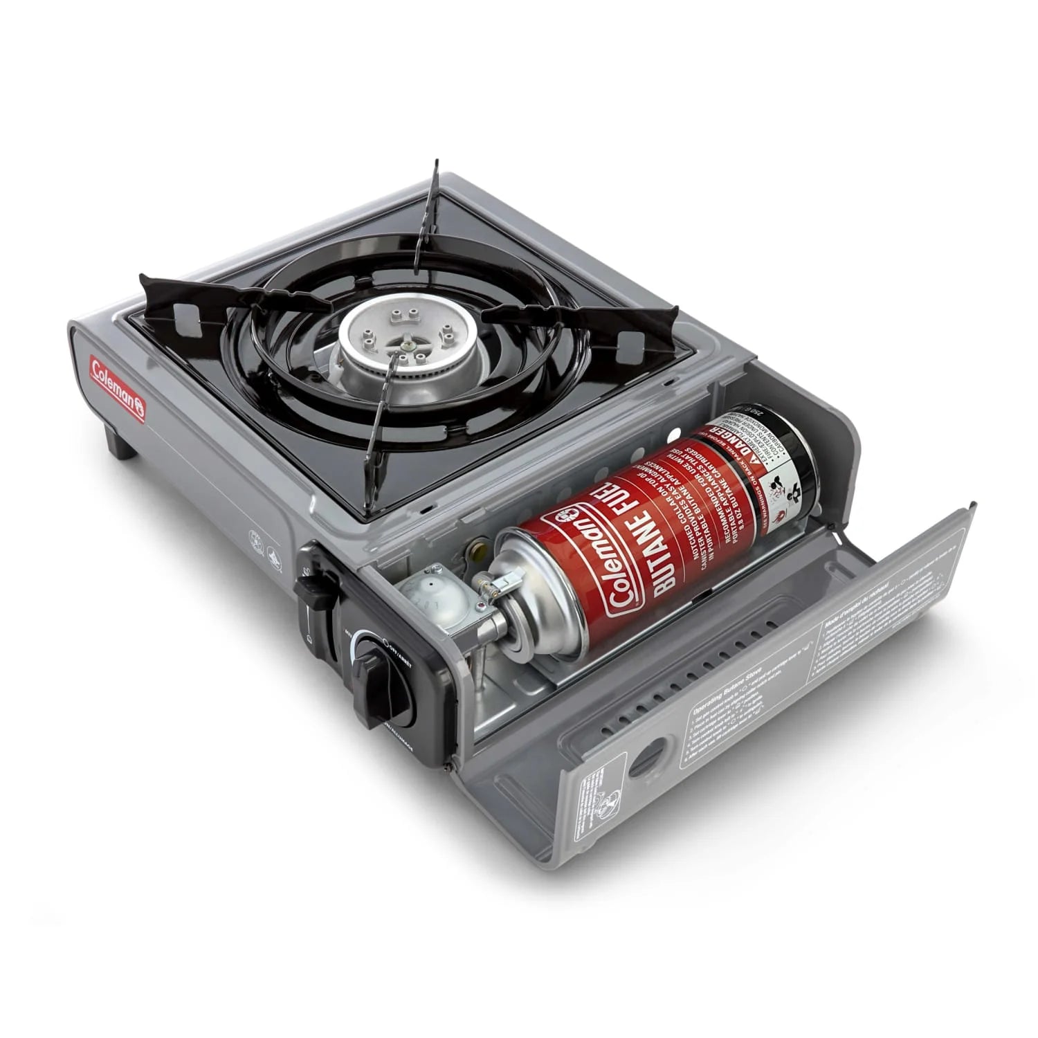 Tabletop Butane Gas Camping Stove, 1-Burner, Gray