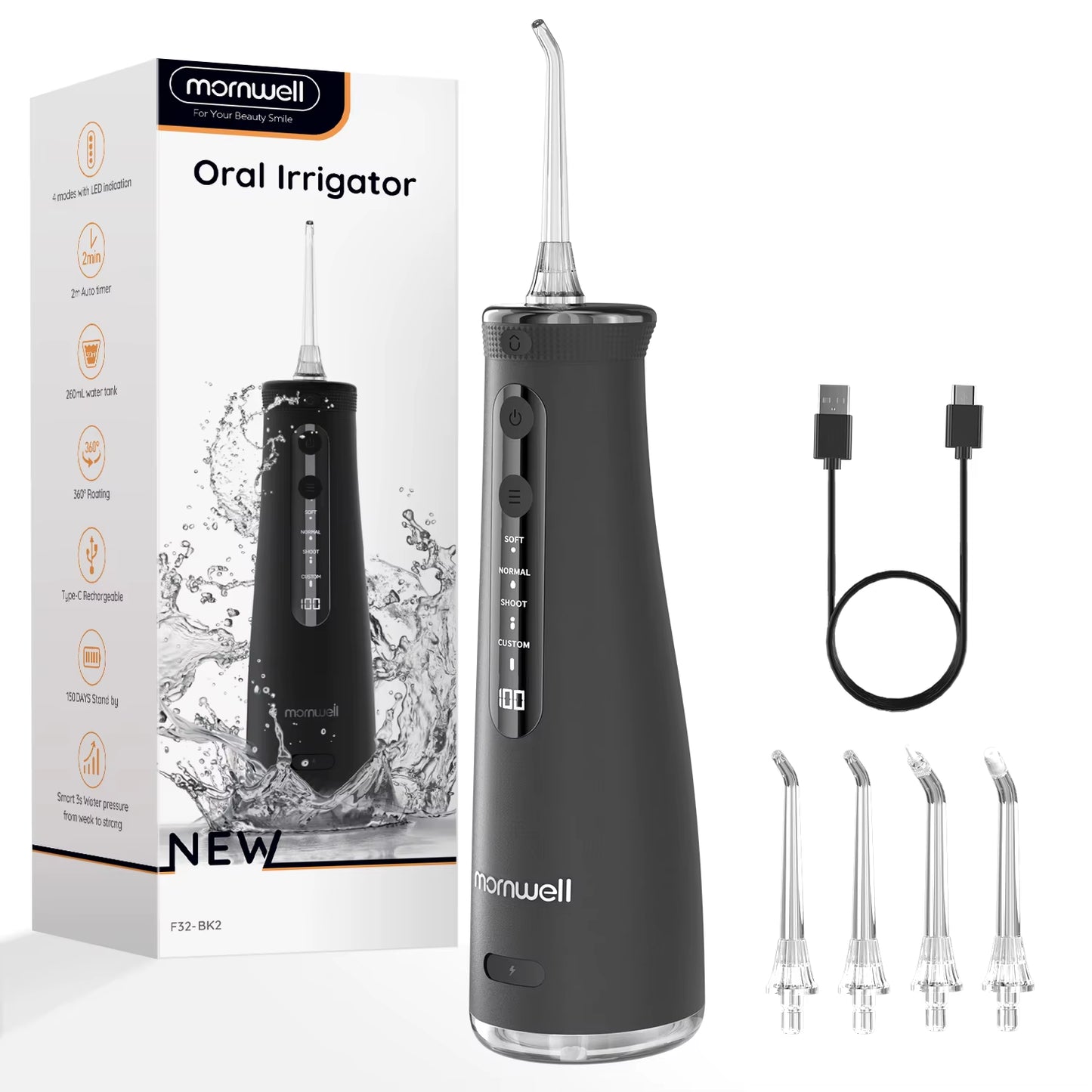 F32 Water Floss Oral Teeth Whitening Home Appliance Sonic Water Flosser 260ML Tank Teeth Cleaner Oral Water Jet