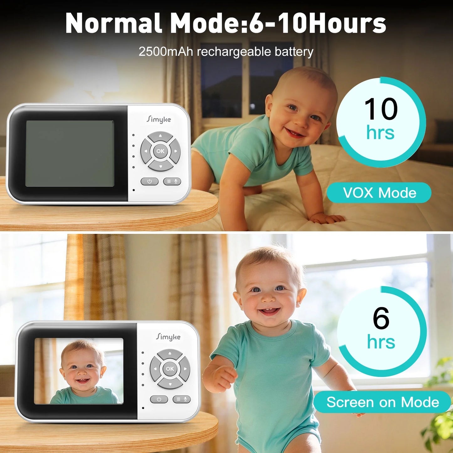 Wifi Video Baby Monitor, 2.8" LCD & App Viewing, 2-Way Audio, Night Vision, VOX, 5 Lullabies, Supports 4 Cameras, 1200Ft Range, Home Use