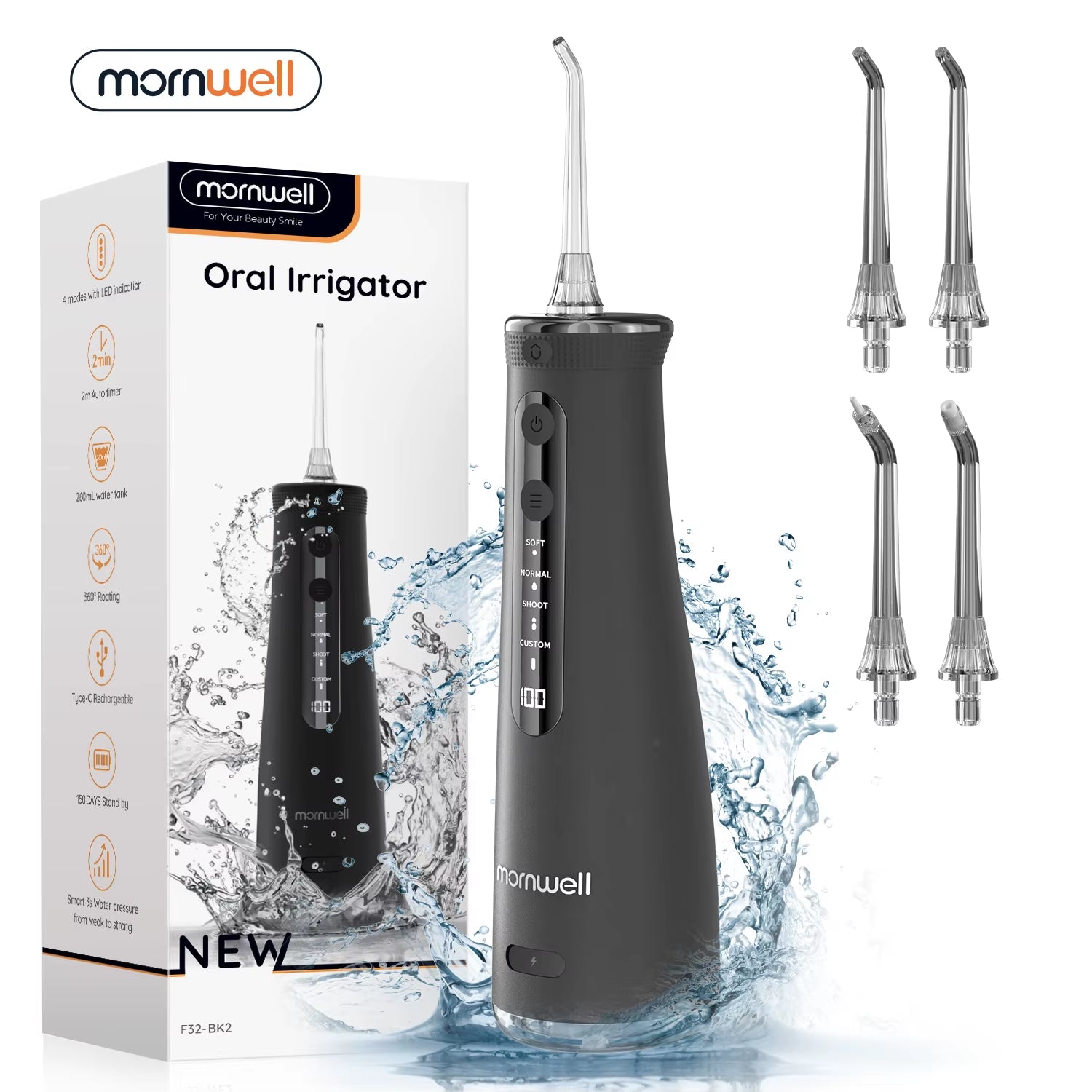 F32 Water Floss Oral Teeth Whitening Home Appliance Sonic Water Flosser 260ML Tank Teeth Cleaner Oral Water Jet