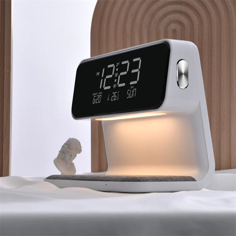 Restfield 3-In-1 Slimme Nachtlamp – Dimbaar, Draadloos Opladen & Wekker